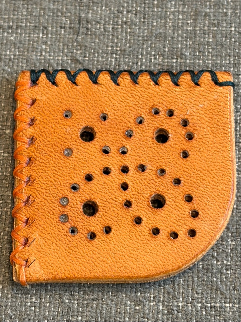 Orange Leather Corner Bookmark with Decorative Cutouts & Contrast Stitching